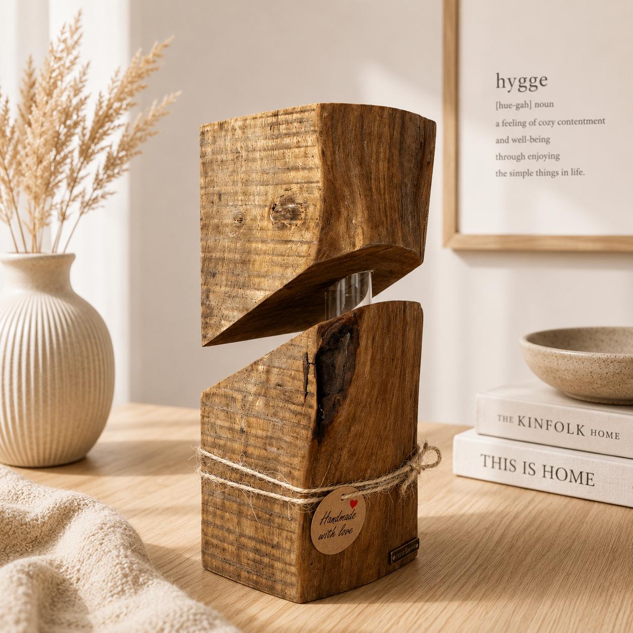 Moderne Holzvase aus Eichenholz mit einzigartiger natürlicher Maserung