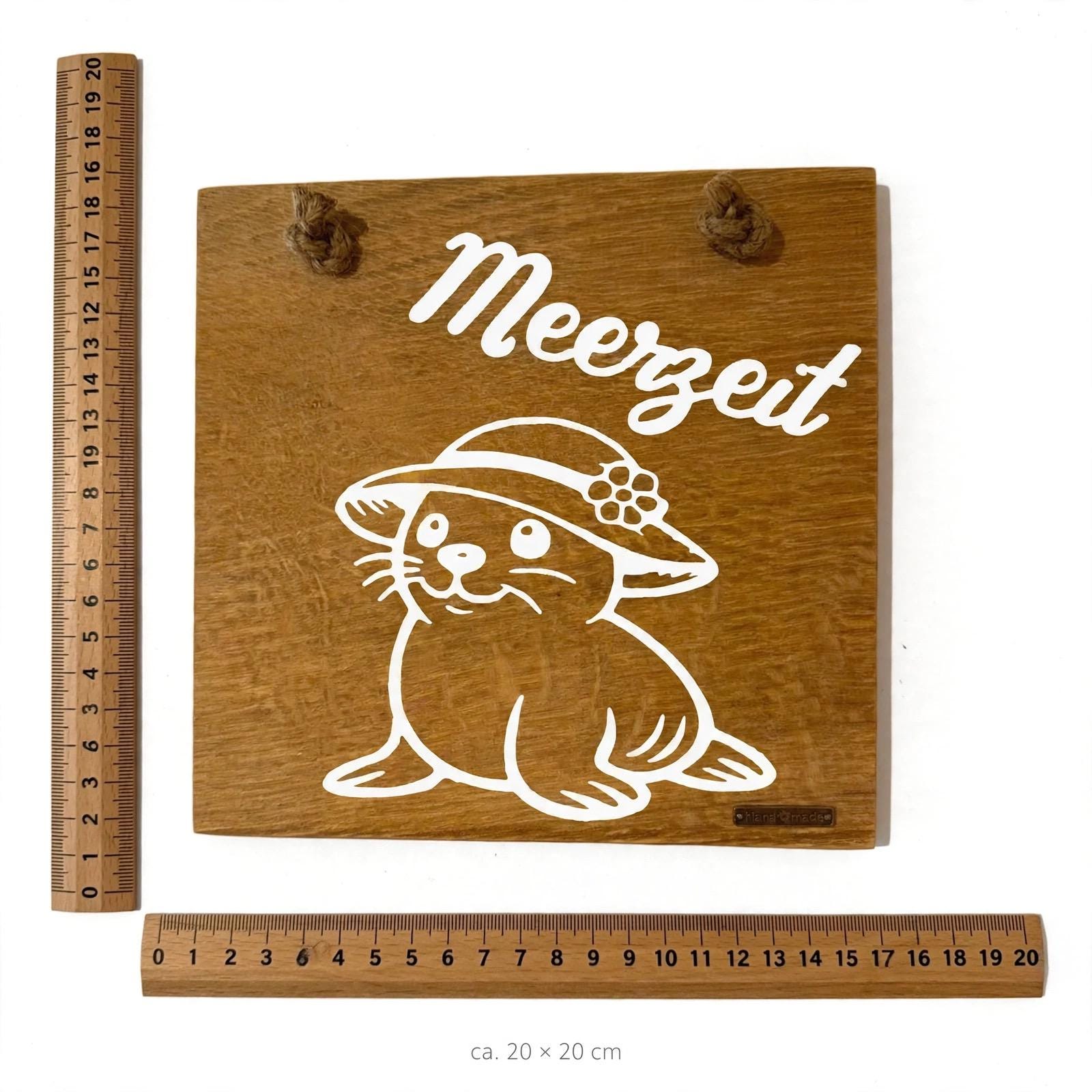Größenvergleich Holzschild Eiche 20x20 cm Meerzeit mit Lineal – kleines maritimes Deko Schild Milo & Mila Serie Eichenholz Treibholzzauber79