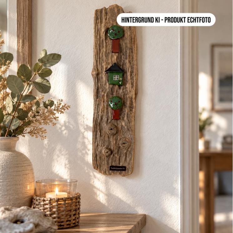 Treibholz Wanddeko | Driftwood Wall Art mit Glashaus und Apfelbaum | Fusing Glas Kunst – Handmade aus von Treibholzzauber79