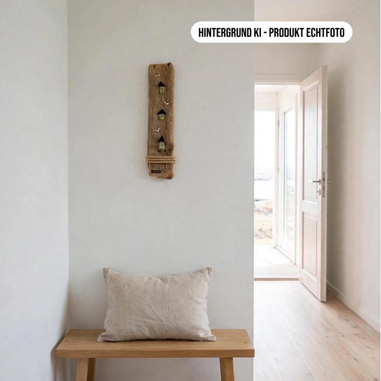 Treibholz Wandbild 42cm im schmalen hellen Flur mit viel Wandfläche - filigrane Küsten Deko schwebend mit Befestigung