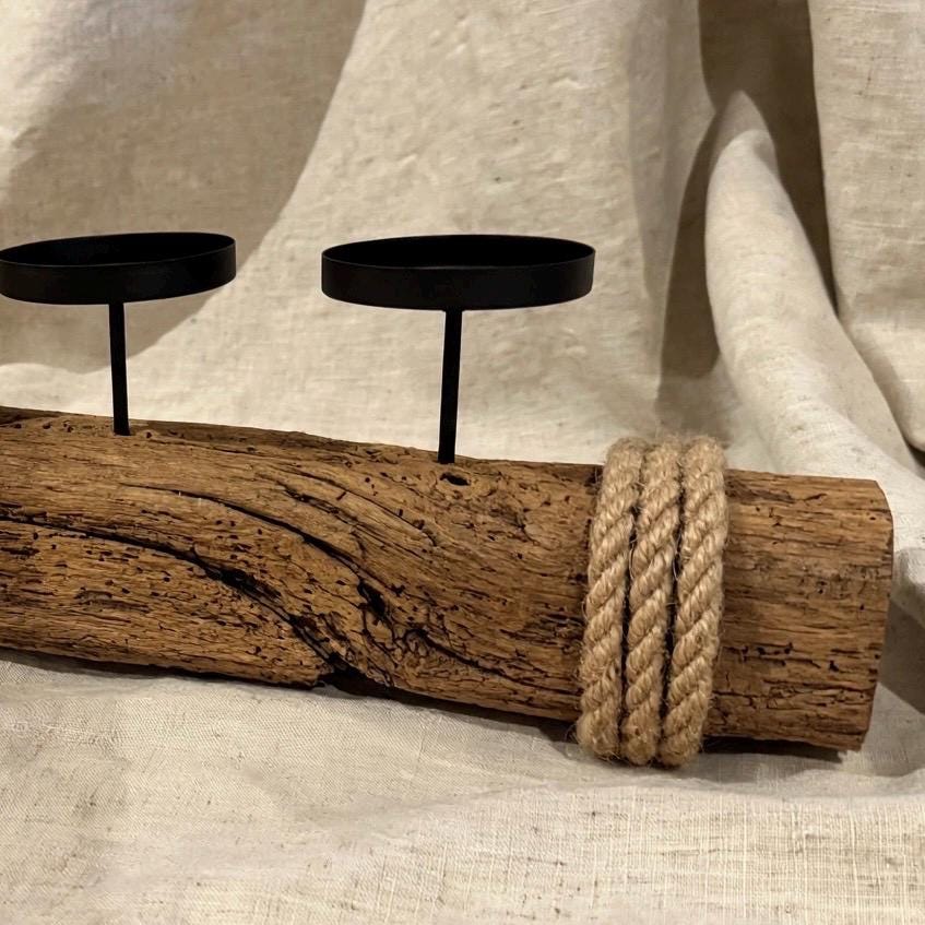 Adventskranz Treibholz modern mit 4 Windlichtern | 58cm Kerzenhalter Altholz | Rustikaler Adventskranz Holz mit Juteseil | Unikat – Handmade aus von Treibholzzauber79