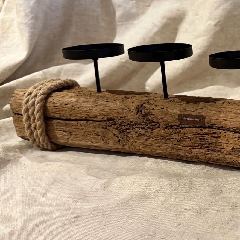 Adventskranz Treibholz modern mit 4 Windlichtern | 58cm Kerzenhalter Altholz | Rustikaler Adventskranz Holz mit Juteseil | Unikat – Handmade aus von Treibholzzauber79