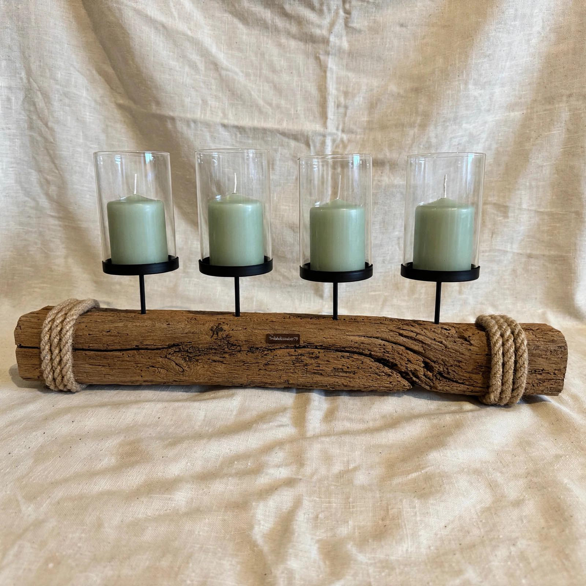 Adventskranz Treibholz modern mit 4 Windlichtern | 58cm Kerzenhalter Altholz | Rustikaler Adventskranz Holz mit Juteseil | Unikat – Handmade aus von Treibholzzauber79