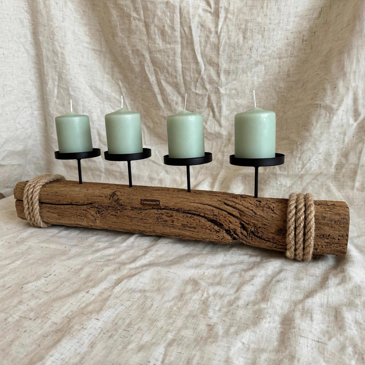 Adventskranz Treibholz modern mit 4 Windlichtern | 58cm Kerzenhalter Altholz | Rustikaler Adventskranz Holz mit Juteseil | Unikat – Handmade aus von Treibholzzauber79
