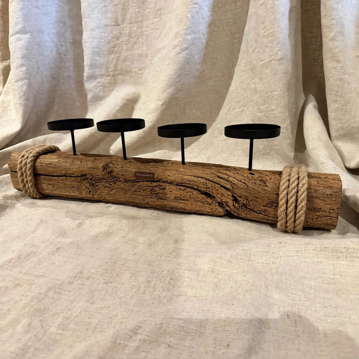 Moderner Adventskranz Treibholz mit 4 Windlichtern | 58cm Kerzenhalter Altholz | Rustikaler Adventskranz Holz mit Juteseil