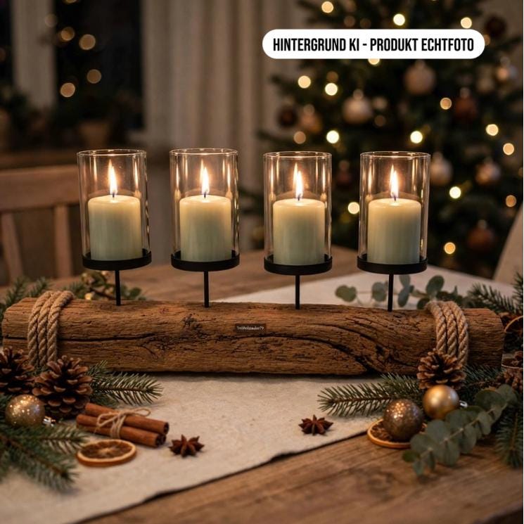 Adventskranz Treibholz modern mit 4 Windlichtern | 58cm Kerzenhalter Altholz | Rustikaler Adventskranz Holz mit Juteseil |