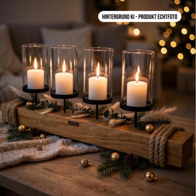 Treibholz Adventskranz dekoriert mit 4 brennenden Kerzen - gemütliche Tischdeko Abendstimmung Wohnzimmer Lichterkette