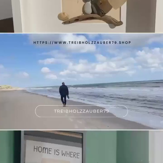 Personalisiertes Steinbild im Rahmen 27cm weiß, mit Strandfunde der dänischen Küste. Steinbilder Freundschaft - Maritime Deko Handmade