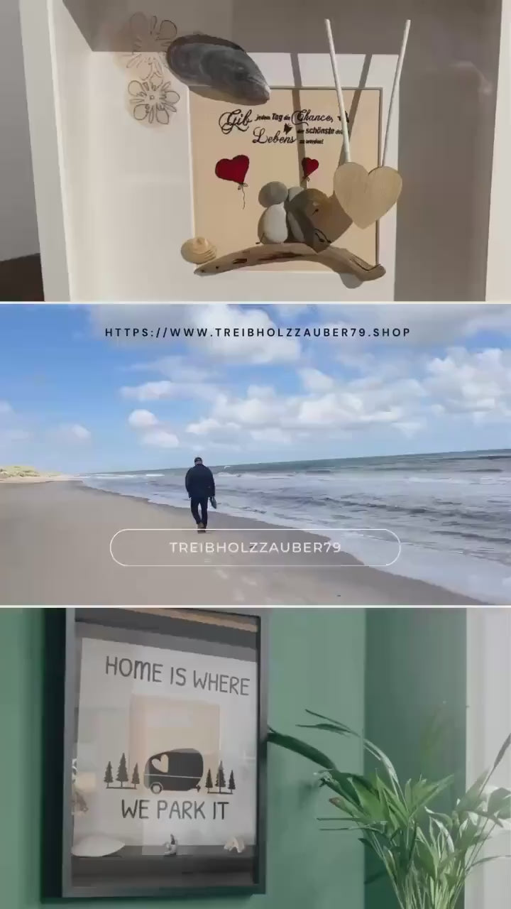 Personalisiertes Steinbild im Rahmen 27cm weiß, mit Strandfunde der dänischen Küste. Steinbilder Freundschaft - Maritime Deko Handmade