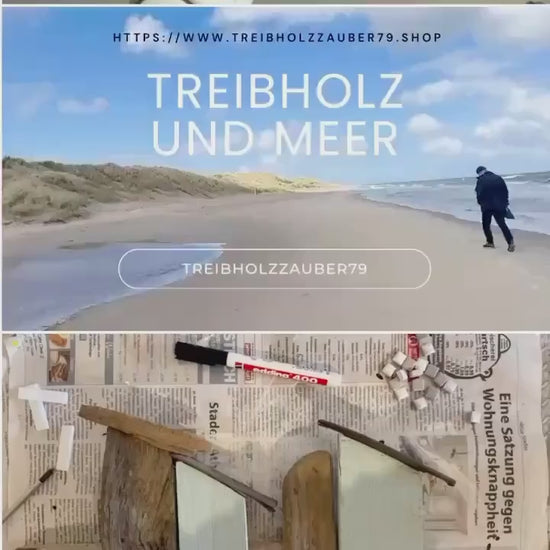 Maritimes Wandbild aus Treibholz - Strandgut Kunst aus Dänemark - Handgemachte Wanddeko Unikat 50x21 cm - Maritime Wanddeko - Nordsee Deko
