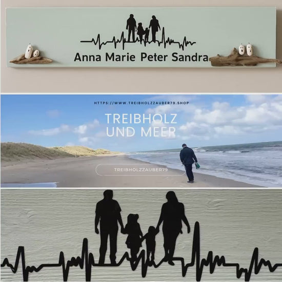 Holz Deko Schild mit Namen 65 cm personalisiert mit Wandbefestigung. Steinbild Familie - Treibholz Deko Maritimes Wandbild - Handmade