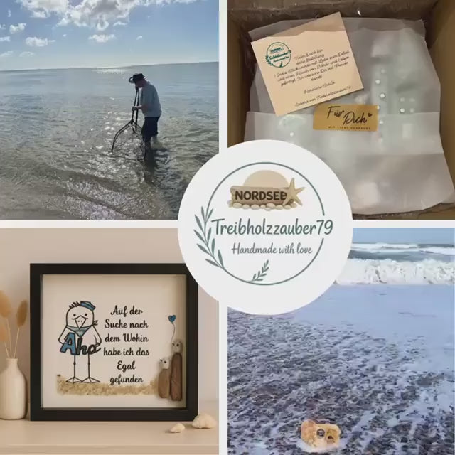 Maritimes Wandbild mit Möwe & Spruch – Handmade Geschenke mit Strandgut im Rahmen | Maritime Deko von Treibholzzauber79