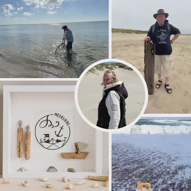 Steinbilder mit Sprüchen "Meerliebe" & Nordsee Deko 27cm schwarz. Maritimes Wandbild mit Treibholz Deko als Handmade Geschenke, Bilderrahmen