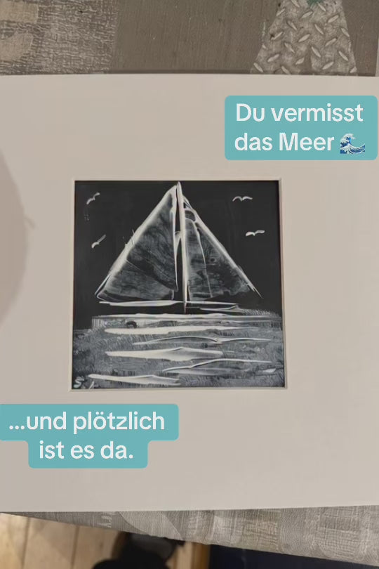 Mit Acryl gemaltes Segelboot auf dem Meer