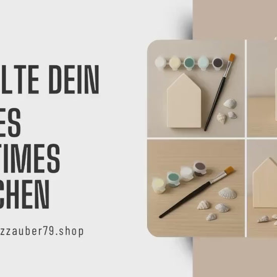 DIY Set Holzhäuschen bemalen – Kreativset mit Farben, Pinsel & Muscheln, Bastelidee Geschenk Handgemacht - Holzhäuschen Deko