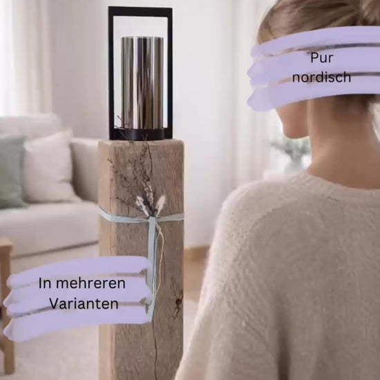 Großes Windlicht aus massivem Eichenholz mit Rauchglas