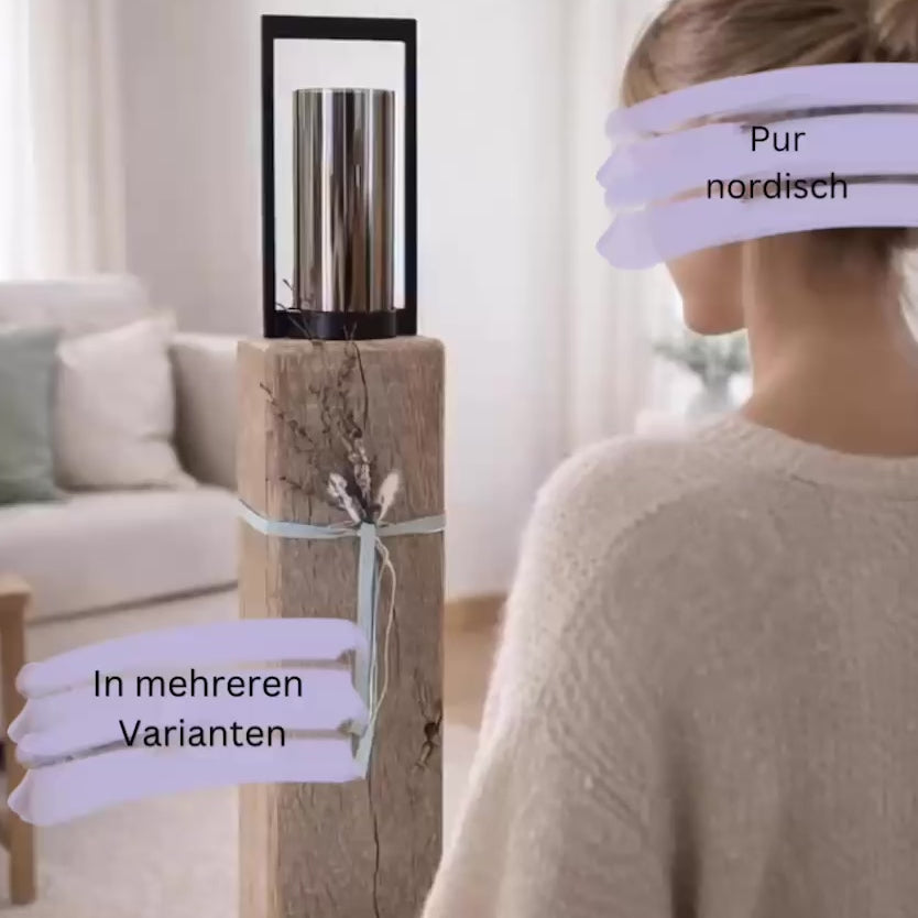Großes Windlicht aus massivem Eichenholz mit Rauchglas