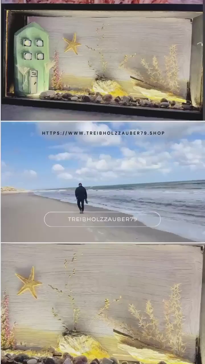 Beleuchtete Maritime Deko im Rahmen 30x10x25 cm – Handgemachte Küstenszene mit USB-Licht | Geschenkidee Weihnachten