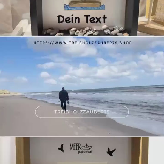 Personalisiertes Steinbild im Rahmen 27cm Handmade - Steinbild Segelboot mit original Strandgut von der dänischen Küste.