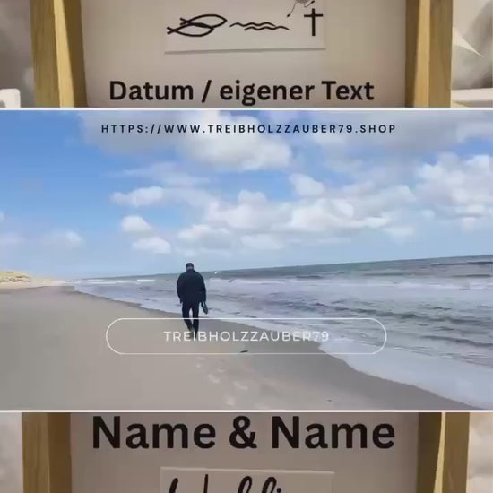Geschenke zur Konfirmation personalisiert im Rahmen 27cm weiß mit Strandfunde der dänischen Küste. Konfirmation Glückwünsche - Handmade