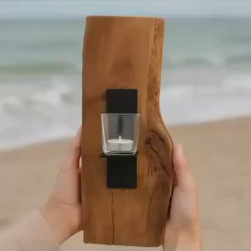 Wandkerzenhalter aus Holz Eiche mit Glas, Handmade Geschenke, natürlicher Blickfang für gemütliche Wohnatmosphäre. Hygge Deko, Boho Wanddeko