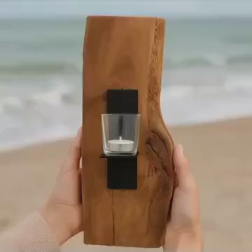 Rustikaler Wandkerzenhalter aus Treibholz mit Glas – Handgemachte maritime Wanddeko - Maritime Deko- Boho Wanddeko - Landhausstil Deko