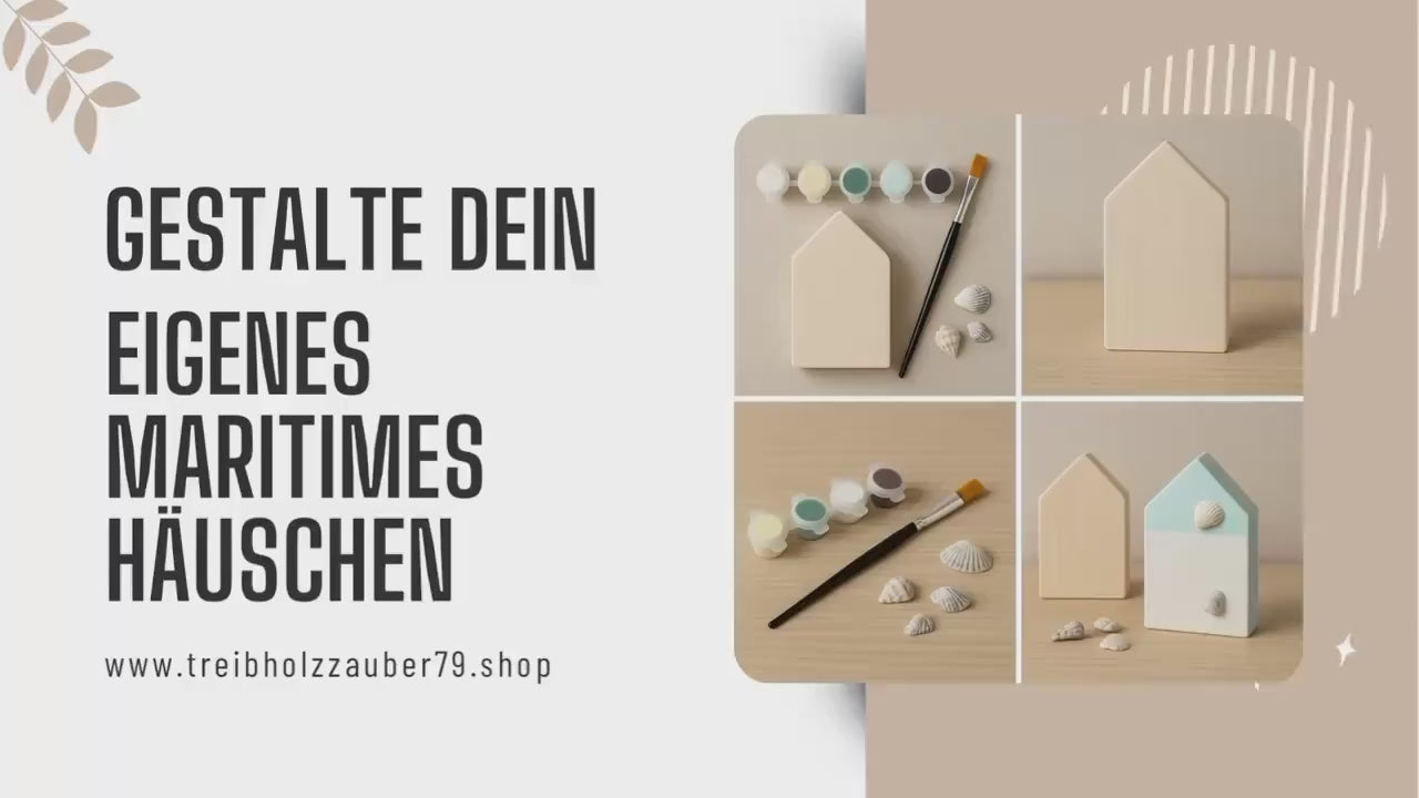 DIY Set Holzhäuschen bemalen – Kreativset mit Farben, Pinsel & Muscheln, Bastelidee Geschenk Handgemacht - Kreatives Geschenk