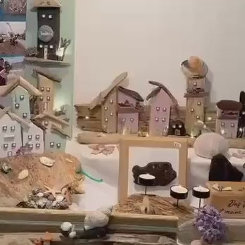 Treibholz Hänger 20cm | 2 grüne Glashäuschen | Fenster Deko Treibholz | Türanhänger handmade | Unikat Norddeutschland