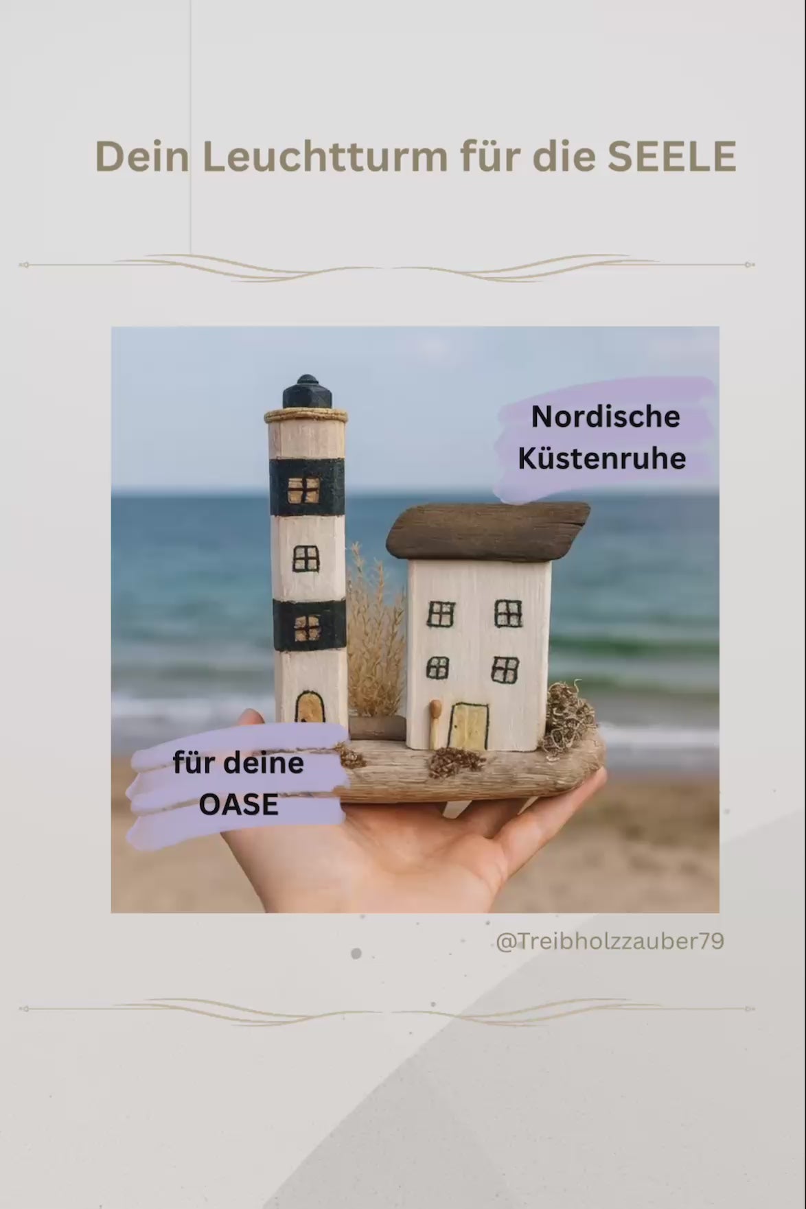 Handgefertigte Treibholz Deko Leuchtturm und Strandhaus am Meer