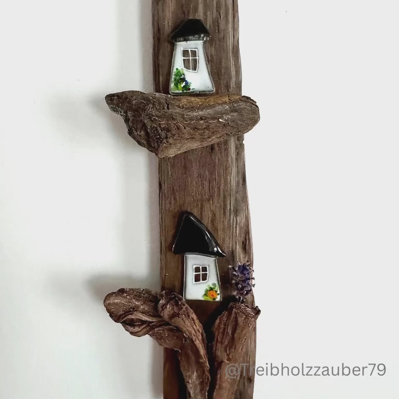 Treibholz Deko zum Hängen mit 2 Glas Häuschen | Maritime Wanddeko aus Driftwood | Treibholz Wandbild Handmade Unikat | Küsten Deko